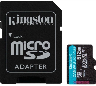 Карта пам'яті Kingston microSDXC 512GB Canvas Go! Plus G4 Class 10 UHS-I U3 V30 A2 + SD-адаптер (SDCG4/512GB)