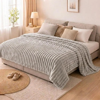 Плед м’який на диван і ліжко Shar Pei LUX 200х230см (Євро), теплий фактурний плед-покривало Бежевий