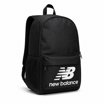 Рюкзак черный New Balance с большим белым логотипом, 17х43х29 см, 21 литр