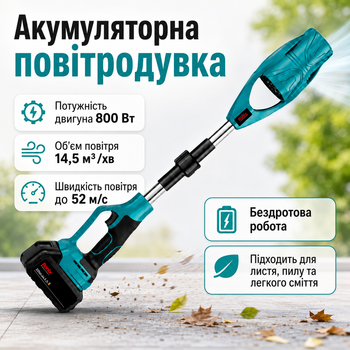 Аккумуляторная воздуходувка с двумя батареями для сада, парка и двора