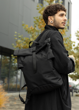 Городской водоотталкивающий городской рюкзак-ролтоп Sambag RollTop из ткани Черный