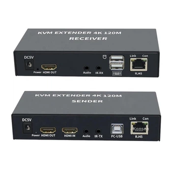 HDMI KVM подовжувач 120м по Cat5e/Cat6, 4K@30Гц, USB KVM, HDMI Loop-out, ІЧ-керування