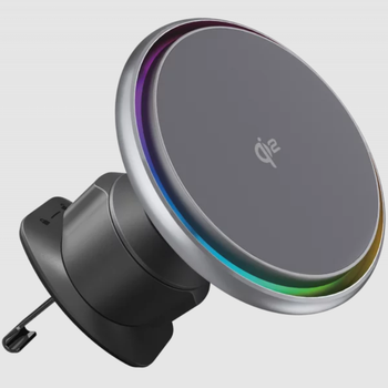 Автодержатель Proove IceCore Qi2 с MagSafe и беспроводной зарядкой 15W, активным охлаждением и RGB-подсветкой, на дефлектор, графитовый