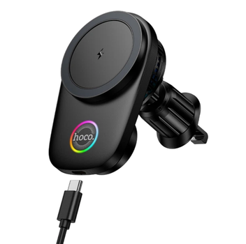 Автотримач-кулер Hoco HW36 MagSafe 15W 2в1 з бездротовою зарядкою, електроповоротом і охолодженням, на дефлектор, чорний