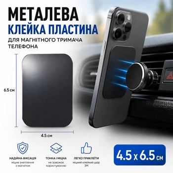 Металлическая прямоугольная клейкая пластина для крепления телефона / смартфона на магнитный держатель, 4.5х6.5 см, черная (110694390)