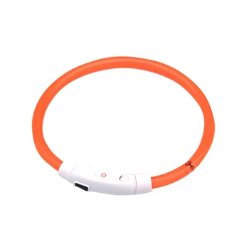 Світлодіодний LED нашийник Lesko L-18 USB Orange M водовідштовхувальний, що світиться, для собак і котів
