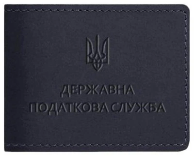 Кожаная обложка для удостоверения Государственной налоговой службы Украины из кожи Crazy Horse с прозрачным окном, темно-синяя 58980