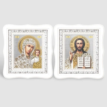 Иконы венчальные 24.5 х 27.5 см в белых фигурных киотах, 53913