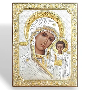 Срібна ікона 17,5 x 22,5 см Богородиця Казанська. P-6/002G/K