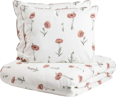 Komplet pościeli Homla Meadow Flowers bawełniany Poszwa na kołdrę 160 x 200 cm + 2 poszewki na poduszki 50 x 60 cm Maki (5906496724848)