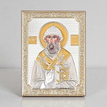 Срібна ікона 12 x 16 см. Спіридон Триміфунтський. P-4/014G/K