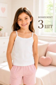 Майка 3 шт базовая для девочки Baykar тонкая бретель р 3 122-128 см 5-6 лет арт 4635-01 Белый