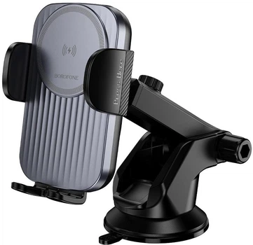 Автодержатель для телефона с беспроводной зарядкой BOROFONE BH222 Leading Black (BC_716007)