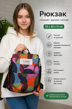 Рюкзак сумка антизлодій жіночий міський 33х30х13 см різнокольоровий (II) 34365