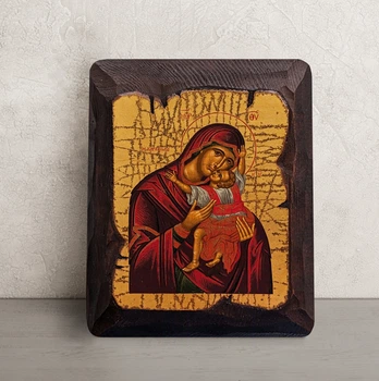 Писаная Сердечная икона Пресвятой Богородицы (Кардиотисса) 12×15,5 см