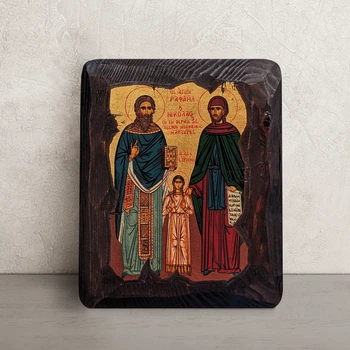 Писаная икона Рафаил, Николай и Ирина Лесбосские 13×16 см