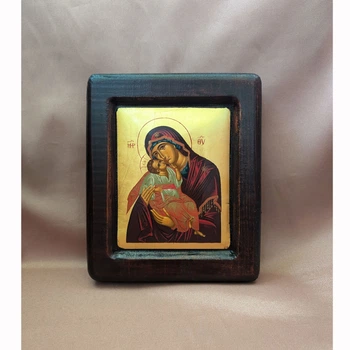 Писаная икона Пресвятой Богородицы Сладкое Лобзание (Гликофилуса) 14×17 см
