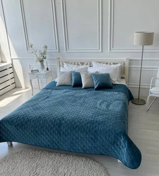 Покривало ТЕП велюрове Velour Ромб круглий синій 150*210 см