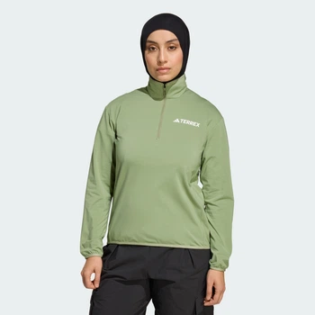 Женская флисовая спортивная кофта Terrex Multi CLIMAWARM Half-Zip Tech adidas KB2211 (L) зеленый (4068811758257)