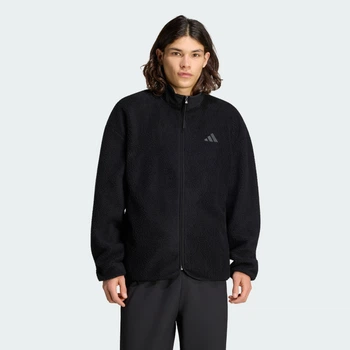 Чоловіча флісова спортивна кофта City Tech 3 Stripes High Pile Full Zip adidas KV2131 (M) чорний (4069993227005)