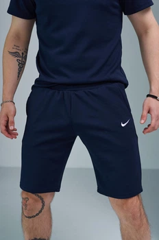 Мужские шорты Kukuruza Nike синие спортивные повседневные летние базовые удобные стильные трикотажные для мужчин и парней/L