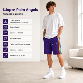Шорти Palm Angels фіолетові з райдужною боковою вставкою — чоловічі / унісекс, розмір M