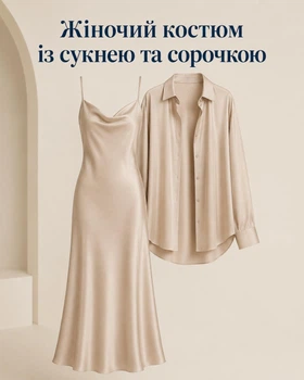 Женский костюм платье с рубашкой шелковый бежевый – комплект с платьем-комбинацией и рубашкой, размер 42-46
