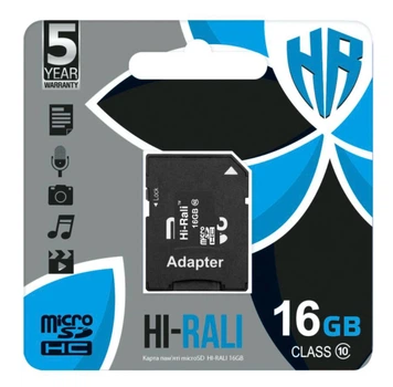 Карта пам'яті Micro SD 16Gb (10) (+adapter) Hi-Rali UHS-I (black)