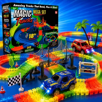 Дитячий гоночний трек Magic Tracks 360 гнучкий конструктор зі світловою машинкою, неонова автотраса