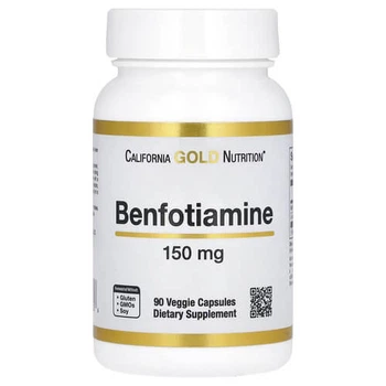 Бенфотиамин 150 мг California Gold Nutrition Benfotiamine with L-Leucine 90 растительных капсул