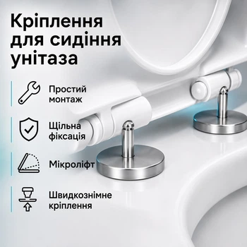 Кріплення для кришки унітазу з мікроліфтом комплект 2 шт шток діаметром 8 мм мікроліфт для унітаза універсальні петлі шарніри та болти для сидіння унітаза з двома кнопками швидкого зняття quick release плавне опускання soft close