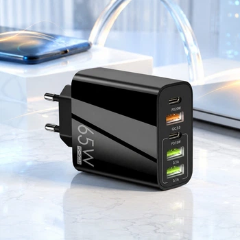 Сетевое зарядное устройство 65 Вт на 5 портов: 2 × USB Type-C PD и 3 × USB-A QC 3.0