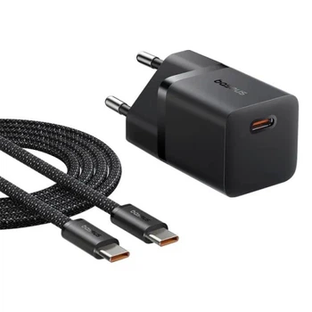 Зарядное устройство Baseus GaN5 Mini Fast Charger 25W Сетевой адаптер Type-C с быстрой зарядкой PD3.0/QC3.0/AFC/FCP/PPS и кабелем Type-C to Type-C 100W, Черный