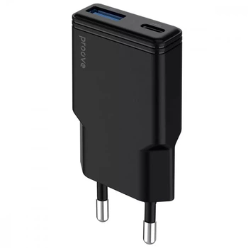 Зарядное устройство Proove Slender 30W Сетевой адаптер 1USB/1Type-C с быстрой зарядкой QC4+/PD3.0, Черный
