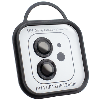 Защитное стекло на камеру Metal Classic для iPhone 11 12 12 mini черное с рамкой максимальная защита SR-547