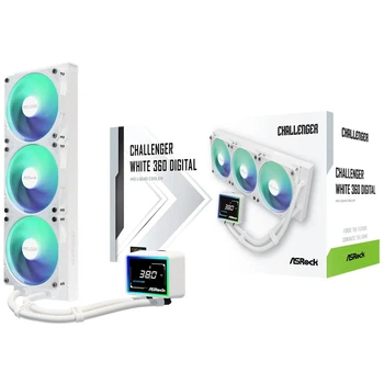 Система рідинного охолодження ASRock CHALLENGER WHITE 360 DIGITAL (360mm, 3x120mm ARGB, White, Digital Display)