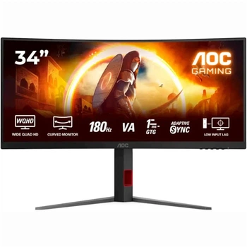 Монітор 34' AOC CU34G4 (UW2K) 3440x1440 VA Curved 1500R 180Hz 1ms, FreeSync Premium, Adaptive Sync, DisplayPort, HDMI х2