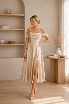 Пастельне атласне плаття FirstWoman L бежевий 43406424