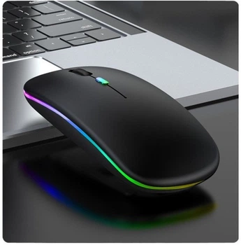 Беспроводная компьютерная мышь Bluetooth + USB 2.4Ghz с RGB-подсветкой, аккумуляторная мышка для ноутбука и компьютера черная