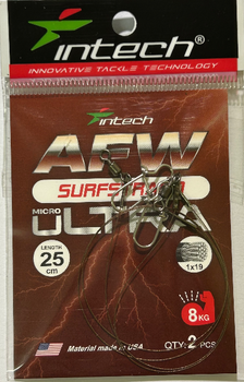 Поводок Intech AFW Surfstrand Micro Ultra 1x19, 25 см, 0,26 мм, 17 lb (8 кг), 2 шт./уп.(FS_777252D10915)