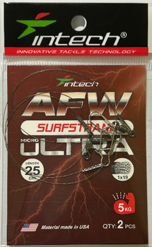 Поводок металлический Intech AFW Surfstrand Micro Ultra 1x19, 25 см, 0,2 мм, 11 lb (5 кг), 2 шт./уп.(FS_23A201CE8D25)