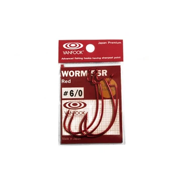 Крючок Vanfook WORM55R #6/0 (4 шт.), офсетный, Red(FS_84B6FC5CE87E)