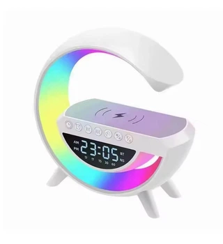 Ночник будильник с беспроводной зарядкой Bluetooth колонкой и RGB подсветкой белый (831954)
