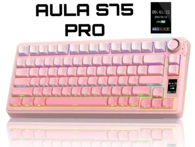 Клавиатура Беспроводная AULA S75 PRO Pink Gradient Игровая Механическая. 2.4G/Bluetooth/Кабель. c Экранчиком. RGB Подсветка. Аккумулятор 4000mAh. Star Vector Linear Switch
