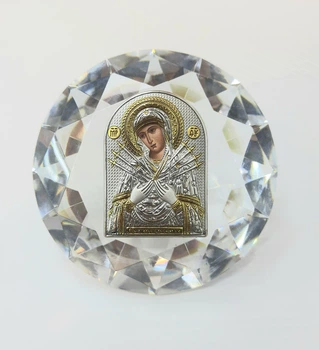ІІконка Семистрільної Богородиці на кришталі у формі діаманту 10 см Silver Axion (EP2-152krg)