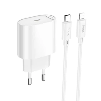 Зарядний пристрій Hoco C109A Fighter 20W Type-C + Type-C to Lightning Cable White (6942007656665)
