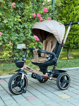 Детский трехколесный Велосипед "Toti"6140-5 Cappuccino поворотное сиденье, складной руль, корзина, телескопическая ручка, фара музыкальная
