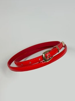 Тонкий ремень из лаковой эко-кожи ISSA PLUS R1-264 Universal красный (issa2007682850938)