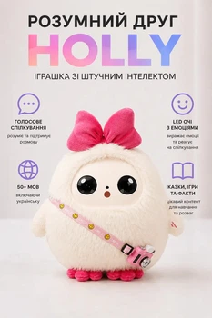 Игрушка с искусственным интеллектом HOLLY AI H-42369 с голосовым общением на украинском, Wi-Fi и LED глазами, белая
