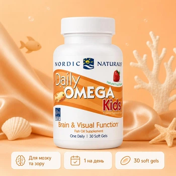Daily Omega Kids - 30 softgels Natural Fruit дитяча омега з фруктовим смаком для підтримки мозку, зору, імунітету та розвитку